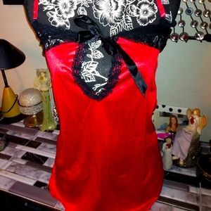 ❤️‍🔥❤️‍🔥red satin and black lace baby doll with thong❤️‍🔥❤️‍🔥
